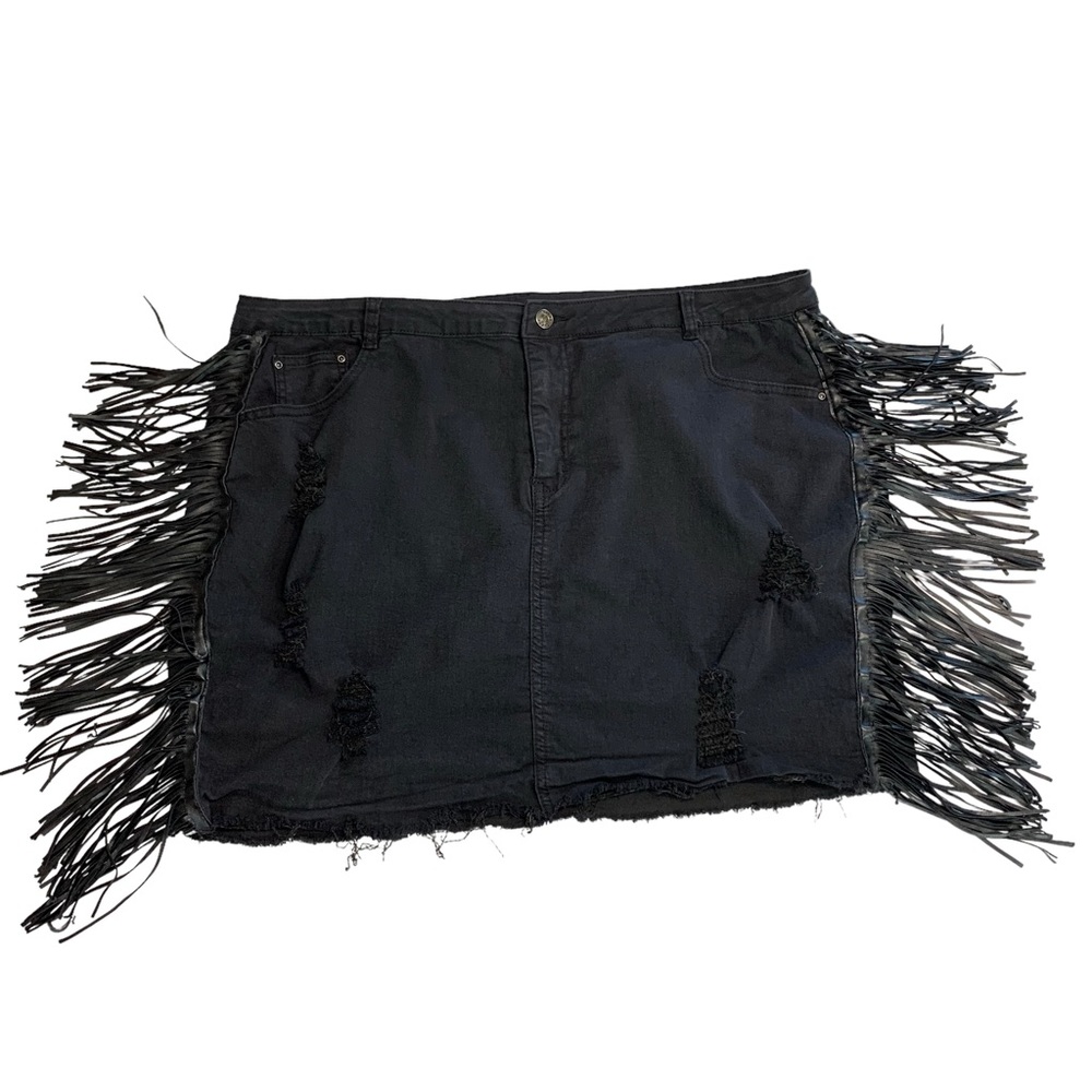 BLACK FRINGE Distressed Stretch Mini Skirt Sz 4X
